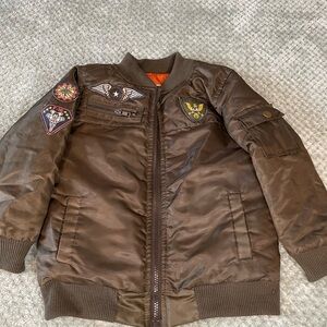 Kids Brown Bomber Jacket with Patches